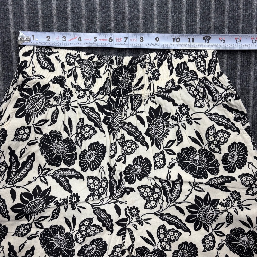 Christian Siriano Womens Floral Linen Blend Wide Leg Pants Medium Black White - Picture 6 of 10